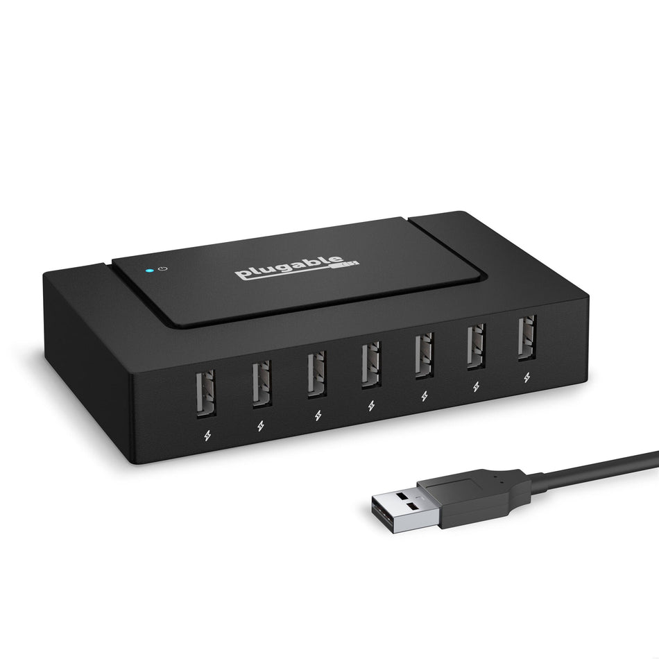 Plugable Technologies 7 Port USB Hub - USB Hub for Multiple Devices and USB 2.0 Data Transfer with a 60W Power Adapter