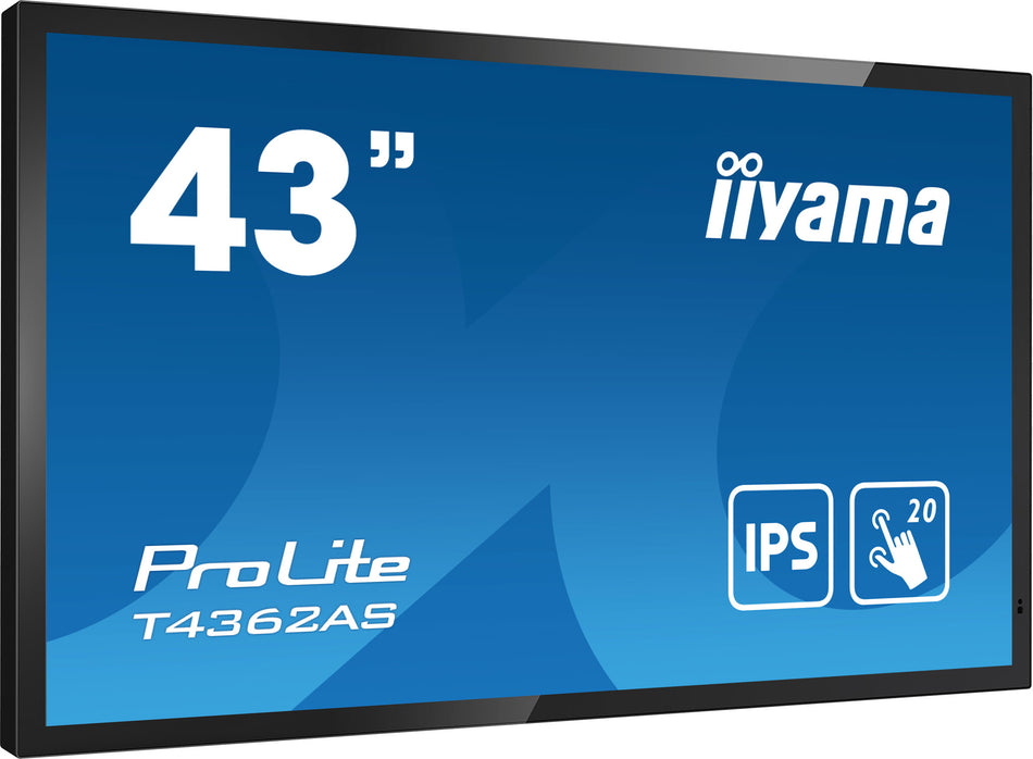 iiyama T4362AS-B1 Signage Display Interactive flat panel 108 cm (42.5") IPS 500 cd/m² 4K Ultra HD Black Touchscreen Built-in processor Android 8.0 24/7