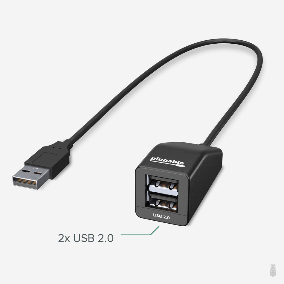Plugable Technologies 2-in-1 USB Splitter with Dual USB 2.0 Ports, Compatible with Windows, Linux, macOS, Chrome OS, USB Multiport Hub for Laptops