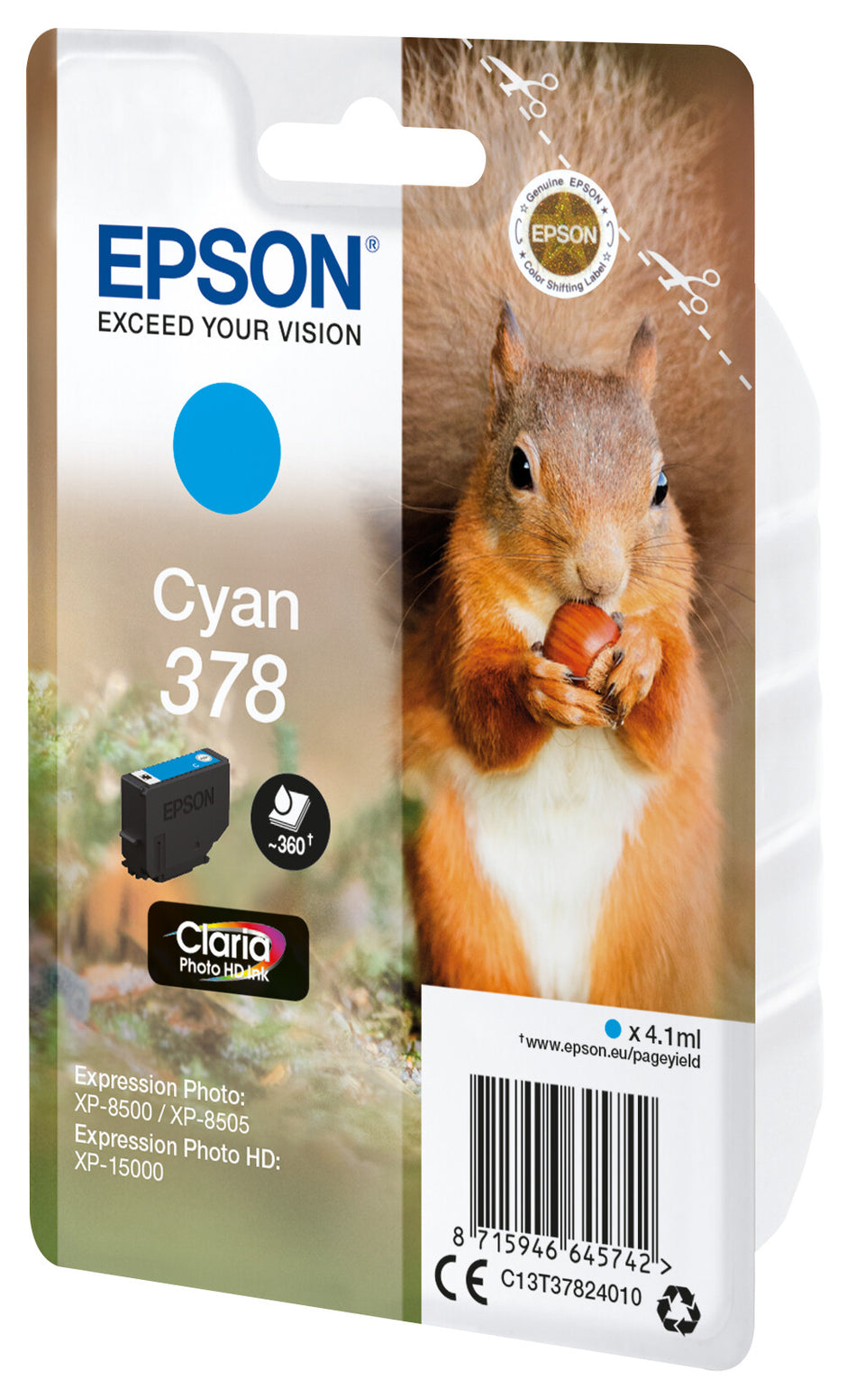 Epson Squirrel Singlepack Cyan 378 Claria Photo HD Ink