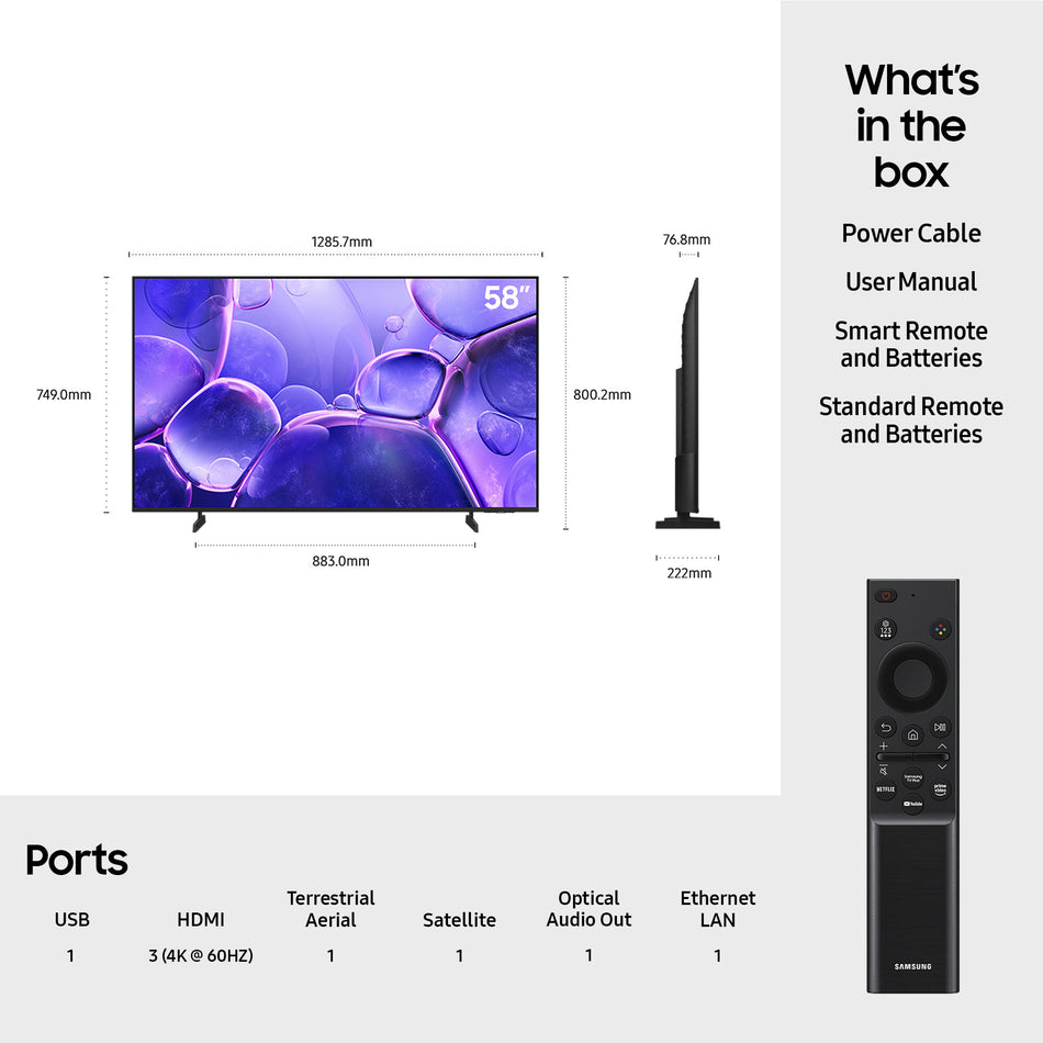Samsung 58" Crystal UHD U8000F 4K Smart TV (2025)