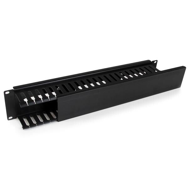 StarTech.com Horizontal 2U Server Rack Cable Management Finger Duct w/ Cover - 19" Network Rack Wire Duct Raceway Panel - Slotted Wire Duct