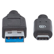 Manhattan USB-C to USB-A Cable, 1m, Male to Male, 10 Gbps (USB 3.2 Gen2 aka USB 3.1), 3A (fast charging), SuperSpeed+ USB, Black, Lifetime Warranty, Equivalent to USB31AC1M