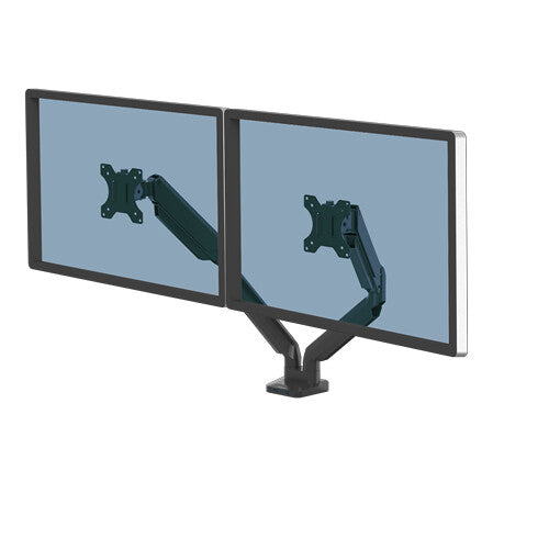 Fellowes Platinum Series Dual Monitor Arm - Monitor Mount for Two 8KG 40 Inch Screens - Adjustable Dual Monitor Desk Mount - Tilt 45° Pan 180° Swivel 360° Rotation 360°, VESA 75 x 75/100 x 100 - Black