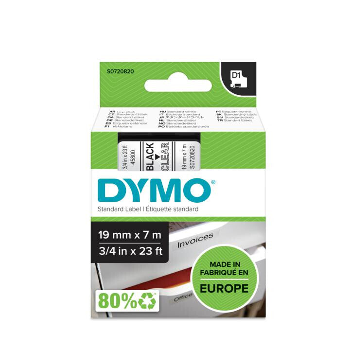 DYMO D1 Standard - Black on Transparent - 19mm