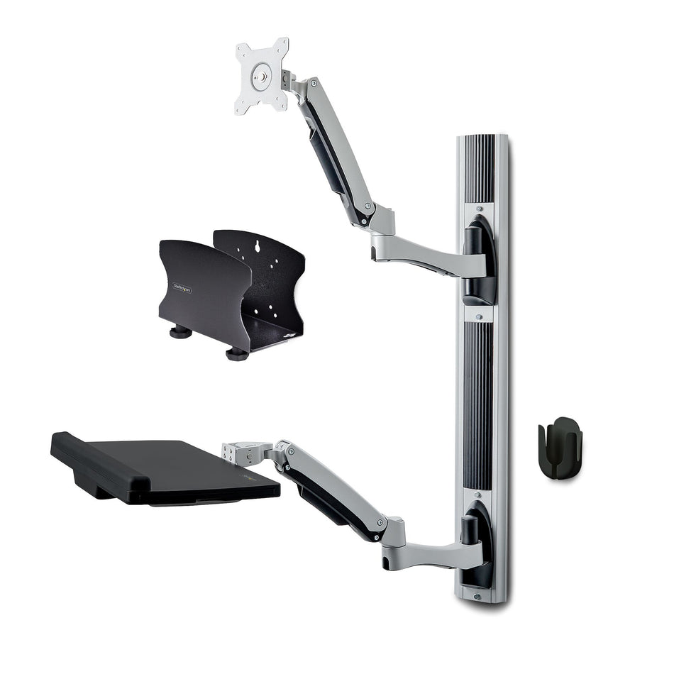 StarTech.com Wall Mount Workstation, VESA Mount For 32" Monitors (22lb/10kg), Fully Articulating Single Monitor Mount & Keyboard Tray w/Desktop Computer/PC Bracket, Standing Desk