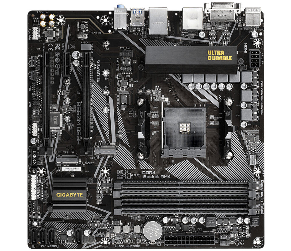 GIGABYTE B550M DS3H Motherboard - AMD Ryzen 5000 CPUs, 5+3 Phases VRM, up to 4733MHz DDR4, 1xPCIe 4.0 + 1xPCIe 3.0 M.2, 1GbE LAN, USB 3.2 Gen 1