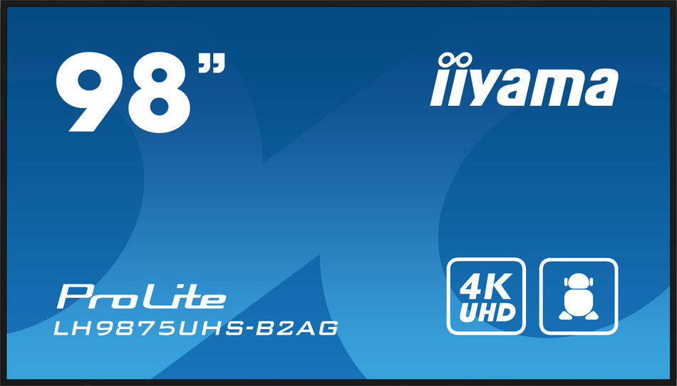 iiyama LH9875UHS-B2AG Signage Display Digital signage flat panel 2.48 m (97.5") LED Wi-Fi 500 cd/m² 4K Ultra HD Black Built-in processor Android 11 24/7