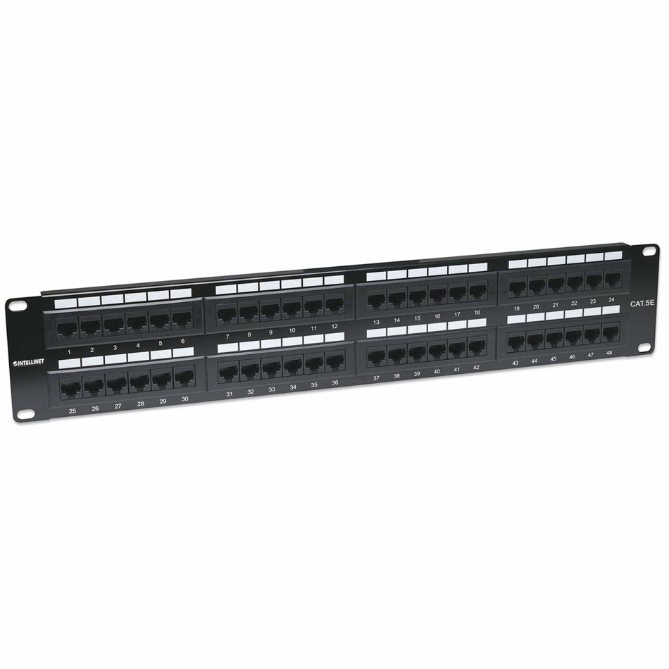 Intellinet Patch Panel, Cat5e, UTP, 48-Port, 2U, Black