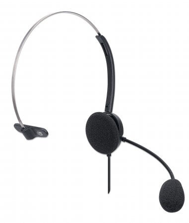 Manhattan Mono On-Ear Headset (USB) (Clearance Pricing), Microphone Boom (padded), Polybag Packaging, Adjustable Headband, In-Line Volume Control, Ear Cushion, USB-A for both sound and mic use, cable 1.5m, Three Year Warranty