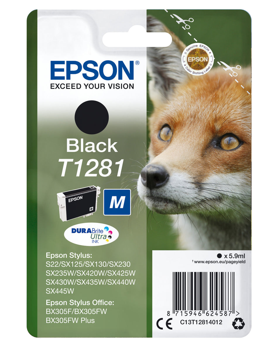 Epson Fox Singlepack Black T1281 DURABrite Ultra Ink