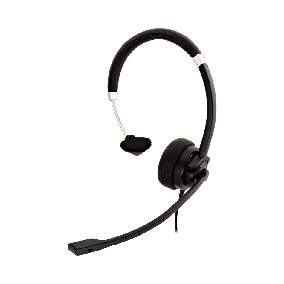 V7 Deluxe Mono Headset, USB, boom mic, Adjustable Headband for PC, Mac, Laptop Computer, Chromebook, Black