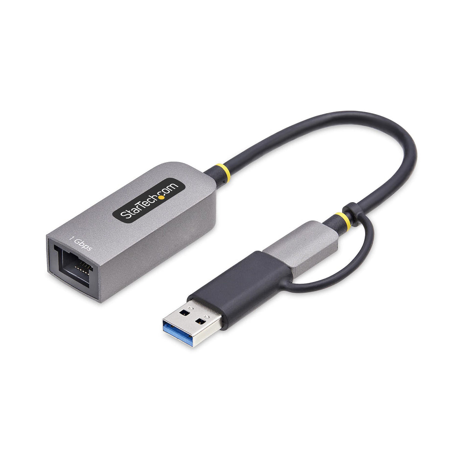 StarTech.com USB-C to Ethernet Adapter with USB-A Dongle, 10/100/1000Mbps, USB 3.0 to Gigabit Ethernet Network Adapter, 6in/15cm Attached Cable, USB GbE Adapter