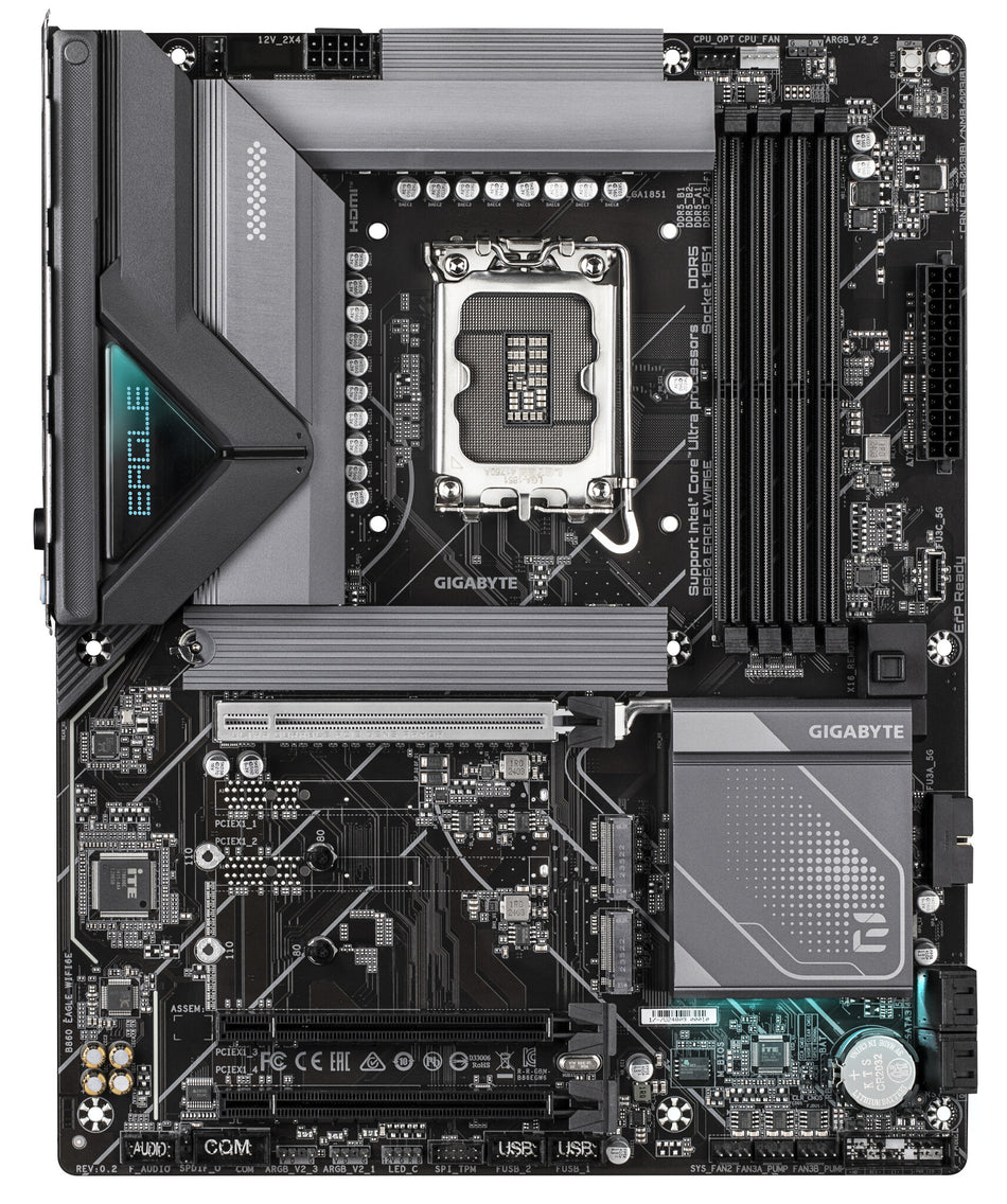 GIGABYTE B860 EAGLE WIFI6E Motherboard - Intel Core Ultra Series CPUs, 12+1+2+1 Phases VRM, up to 9066MHz DDR5, 1xPCIe 5.0 + 2xPCIe 4.0 M.2, 2.5GbE LAN, WIFI 6E, USB 3.2 Gen 2x2