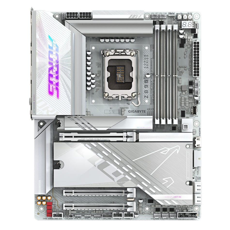 GIGABYTE Z890 AORUS PRO ICE Motherboard - Supports Intel Core Ultra (Series 2) CPUs, 16+1+2 phases VRM, up to 9500MHz DDR5 (OC), 1xPCIe 5.0 + 4xPCIe 4.0, Wi-Fi 7, 5GbE LAN, Thunderbolt 4