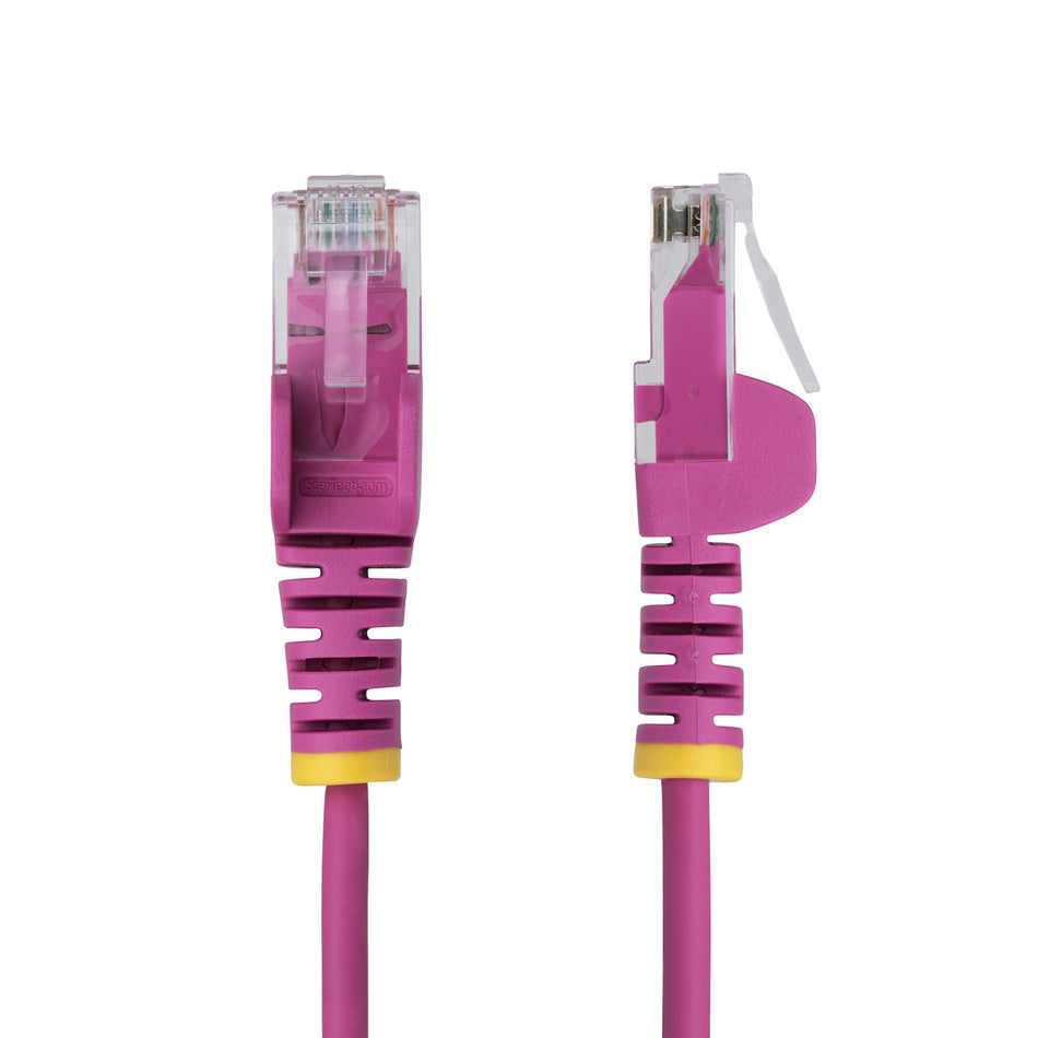 StarTech.com 15m Pink Slim CAT6 Ethernet Cable, Snagless, 100W PoE, UTP, LSZH, 28AWG Pure Bare Copper Wire, Slim RJ45 Network Patch Cord w/Strain Reliefs, Fluke Tested
