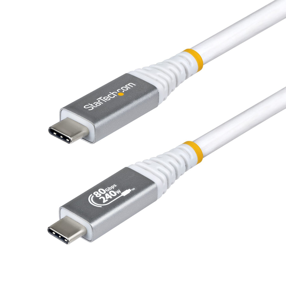 StarTech.com 50cm (1.6ft) USB4 Cable, 80Gbps, USB-IF Certified USB-C Cable, 240W PD, 8K 120Hz/4K 240Hz DP2.1 DP80, TPE Jacket, Thunderbolt 4 Compatible - White USB-C Cord