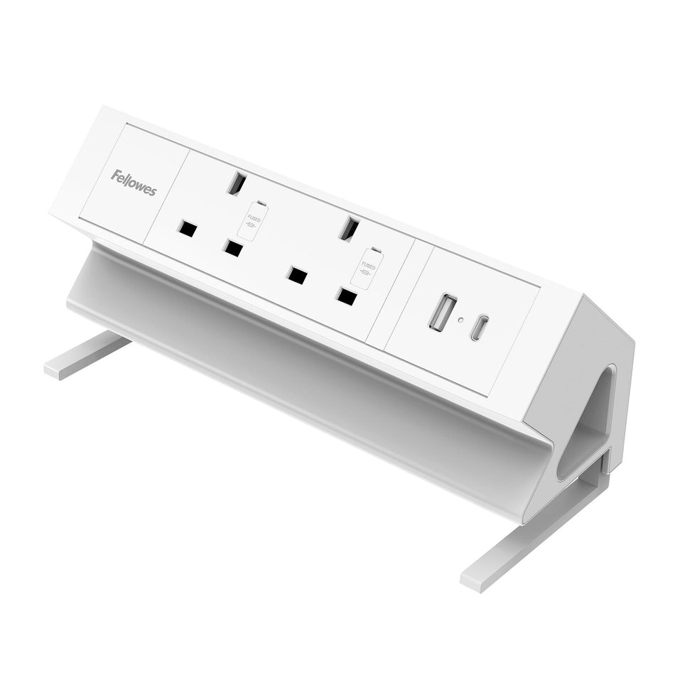 Fellowes Power Desk 2 Socket with 2 Power Sockets 1 USB-A & USB-C Ports White
