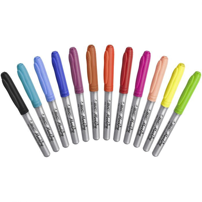 BIC Marking permanent marker Bullet tip Black, Blue, Light Blue, Light Green, Orange, Peach, Pink, Red, Turquoise, Yellow 12 pc(s)