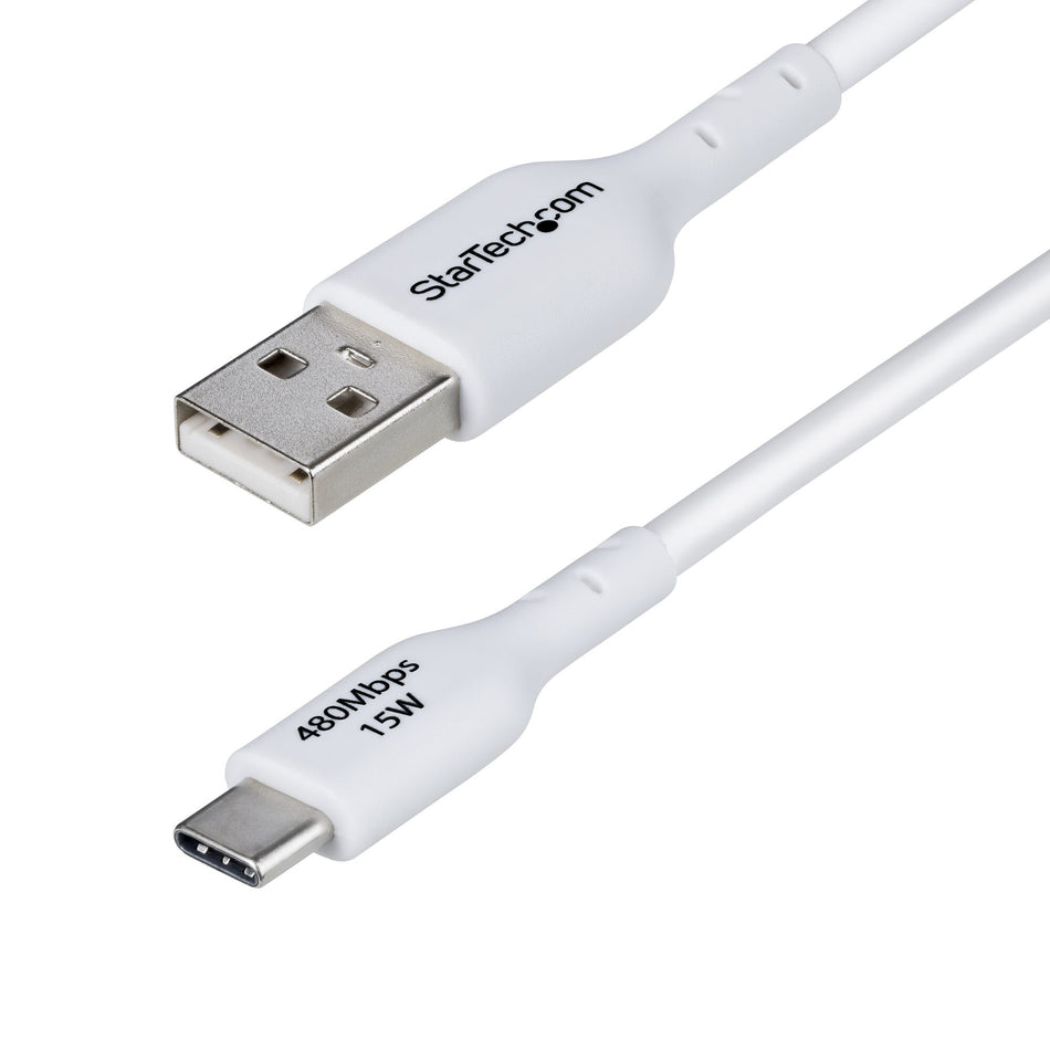 StarTech.com 6.6ft (2m) USB-A to USB-C Charging Cable, Charge & Sync, 3A, USB 2.0, TPE Jacket - White USB Charging Cord