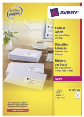 Avery L7164-250 self-adhesive label White 3000 pc(s)