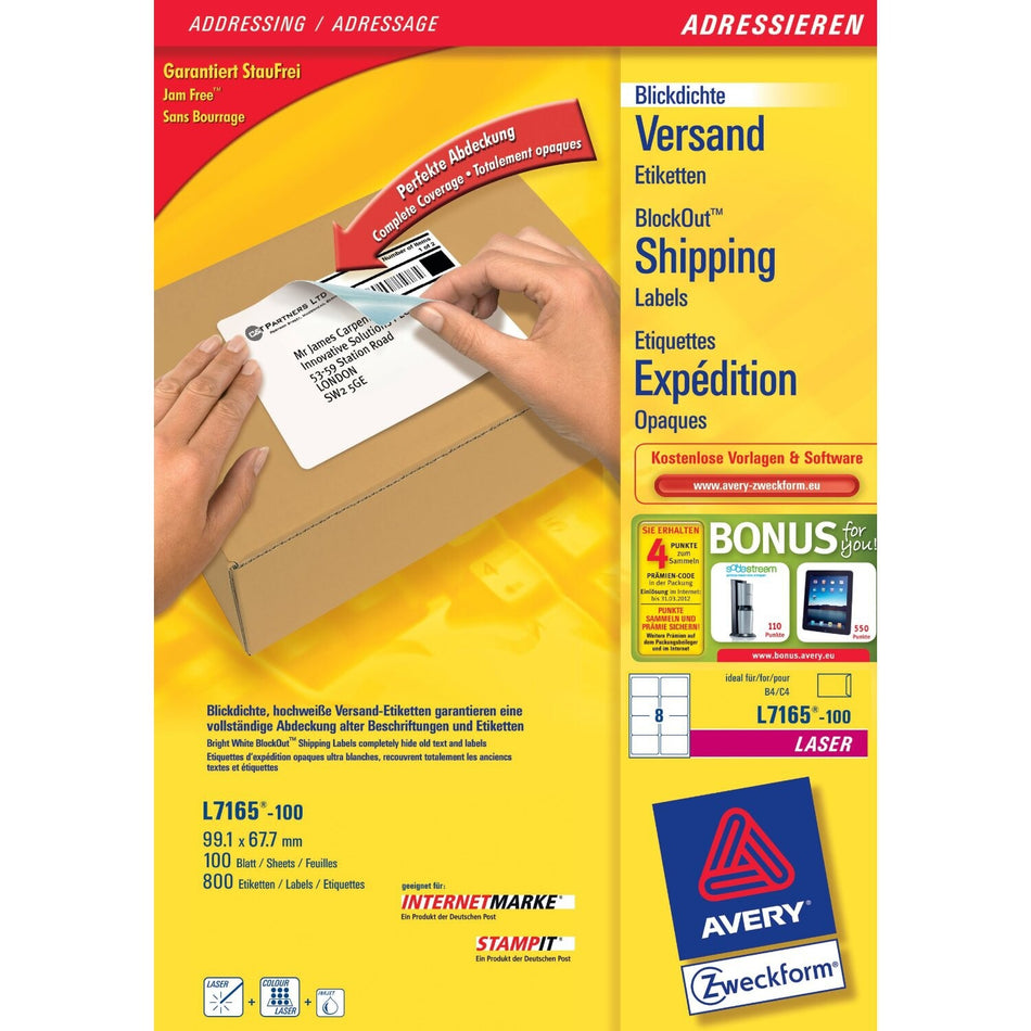 Avery L7165-100 self-adhesive label White 800 pc(s)