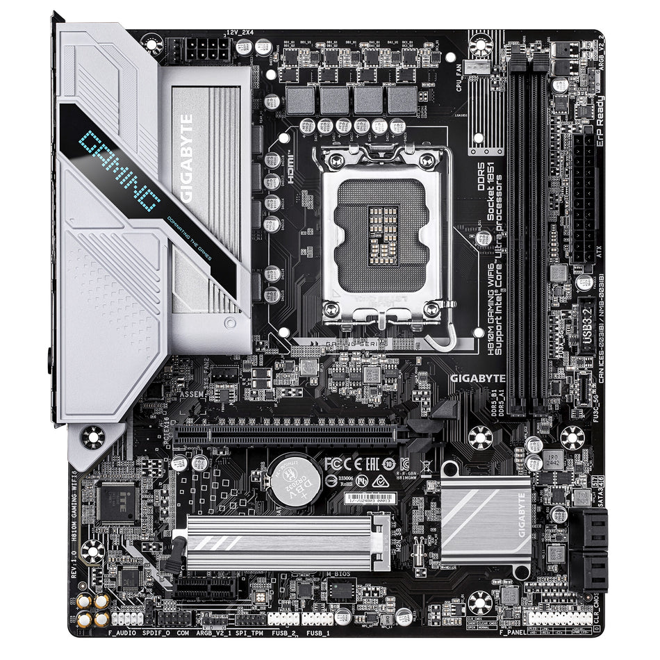 GIGABYTE H810M GAMING WIFI6 Motherboard - Intel Core Ultra (Series 2) CPUs, 4+1+2 Phases VRM, up to 6400MHz DDR5, 1xPCIe 4.0 M.2, 2.5GbE LAN, WIFI 6, USB 3.2 Gen 1