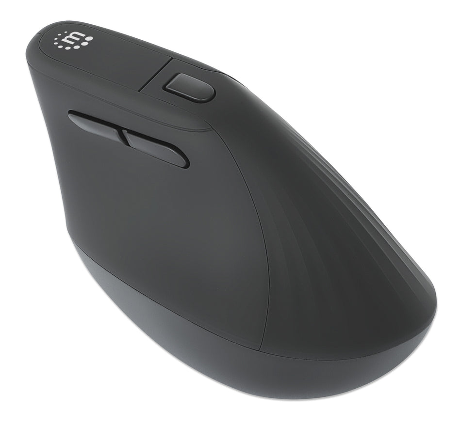 Manhattan Ergonomic Vertical Wireless Mouse (Right Handed), Black, Adjustable 800/1200/1600dpi, 2.4Ghz (effective range up to 10m), Six Button with Scroll Wheel, Nano USB-A receiver, AA battery (included)