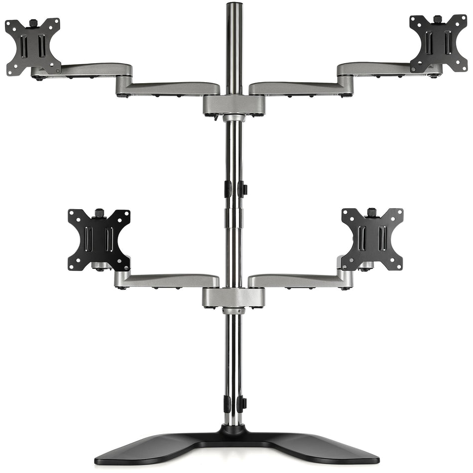 StarTech.com Desktop Quad Monitor Stand - Ergonomic VESA 4 Monitor Arm (2x2) up to 32" - Free Standing Articulating Universal Pole Mount - Height Adjustable/Tilt/Swivel/Rotate - Silver