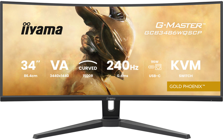 iiyama G-MASTER Get ahead with the curved GCB3486WQSCP-B1 Gold Phoenix featuring 240Hz refresh rate, 0.4ms response time and KVM Switch