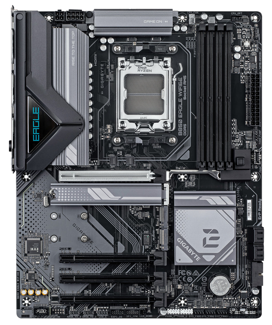 GIGABYTE B850 EAGLE WIFI6E Motherboard - AMD Ryzen 9000 Series CPUs, 8+2+2 Phases Digital VRM, up to 8200MHz DDR5 (OC), 1xPCIe 5.0 + 2xPCIe 4.0 M.2, GbE LAN, WIFI 6E, USB 3.2 Gen 2