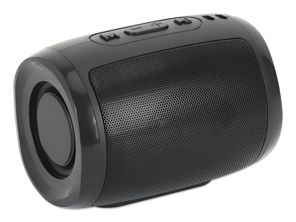 Manhattan Mini Boombox Bluetooth Speaker, Integrated Controls, Microphone, Up to 4 hours Playback time, Range 10m, microSD card reader (32GB), USB-A port for MP3, Output decent 5W, USB-C/USB-A charging cable (30cm) incl, 800mAH battery, Bluetooth v5.3, Bl