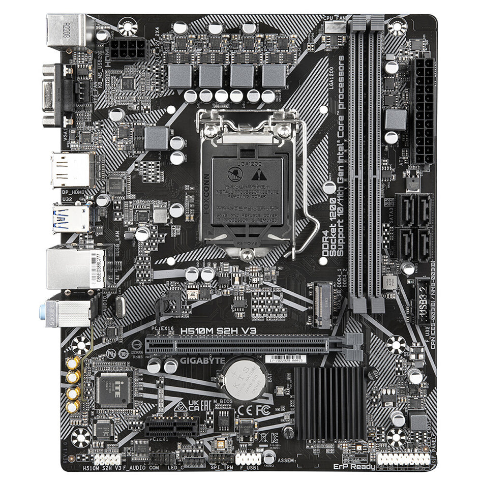 GIGABYTE H510M S2H V3 Motherboard - Supports Intel Core 11th CPUs, up to 3200MHz DDR4 (OC), 1xPCIe 3.0 M.2, GbE LAN, USB 3.2 Gen 1