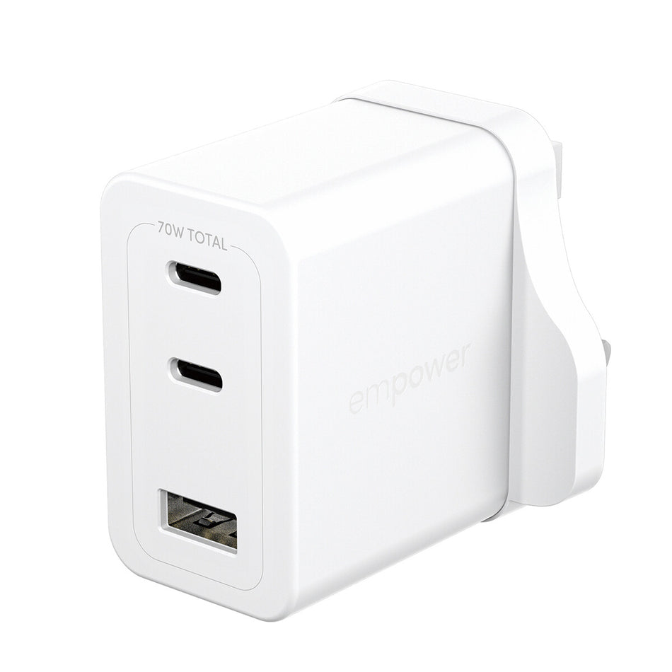 PanzerGlass empower by ® Turbo 70W Multiple Charger incl. 2 x USB-C + USB-A | UK Plug | Silver White