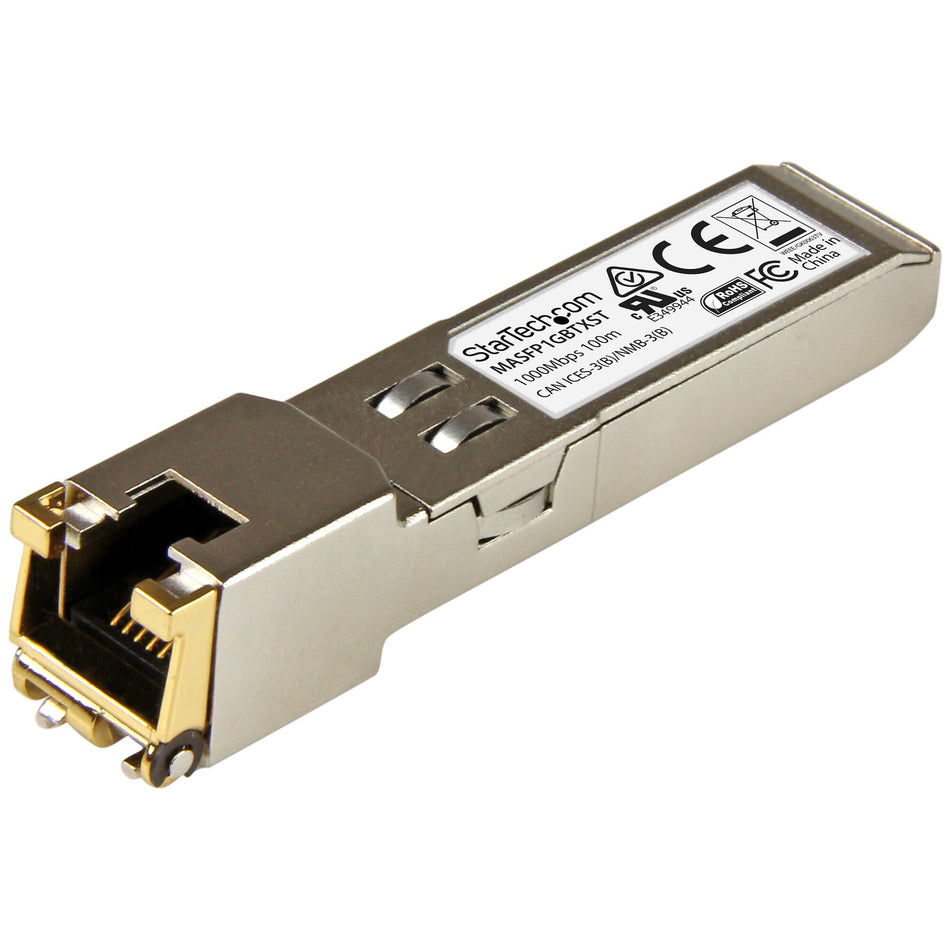 StarTech.com Cisco Meraki MA-SFP-1GB-TX Compatible SFP Module - 1000BASE-T - SFP to RJ45 Cat6/Cat5e - 10/100/1000 Mbps - RJ-45 100m - Cisco Meraki MS225, MX400, MS250