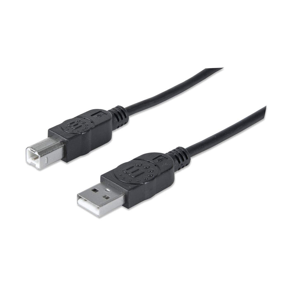 Manhattan USB-A to USB-B Cable, 1.8m, Male to Male, Black, 480 Mbps (USB 2.0), Equivalent to USB2HAB2M (except 20cm shorter), Hi-Speed USB, Lifetime Warranty, Polybag