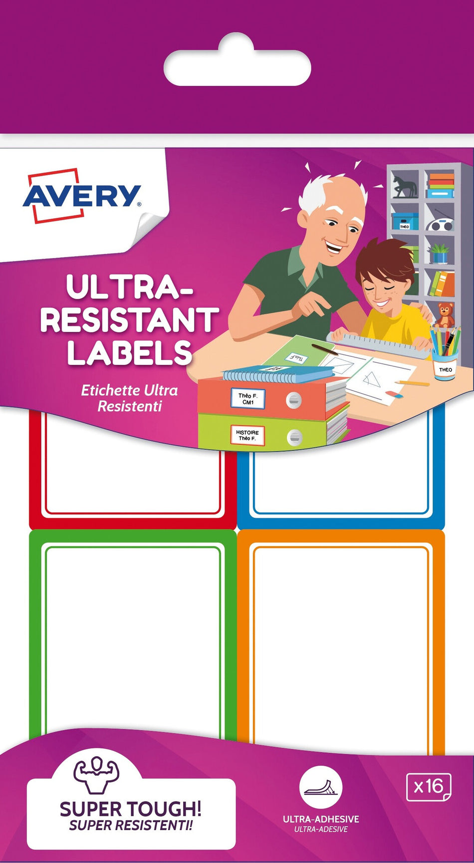 Avery RES16-UK self-adhesive label Rectangle Permanent Multicolour 16 pc(s)