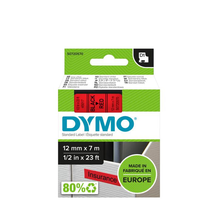 DYMO D1 Standard - Black on Red - 12mm