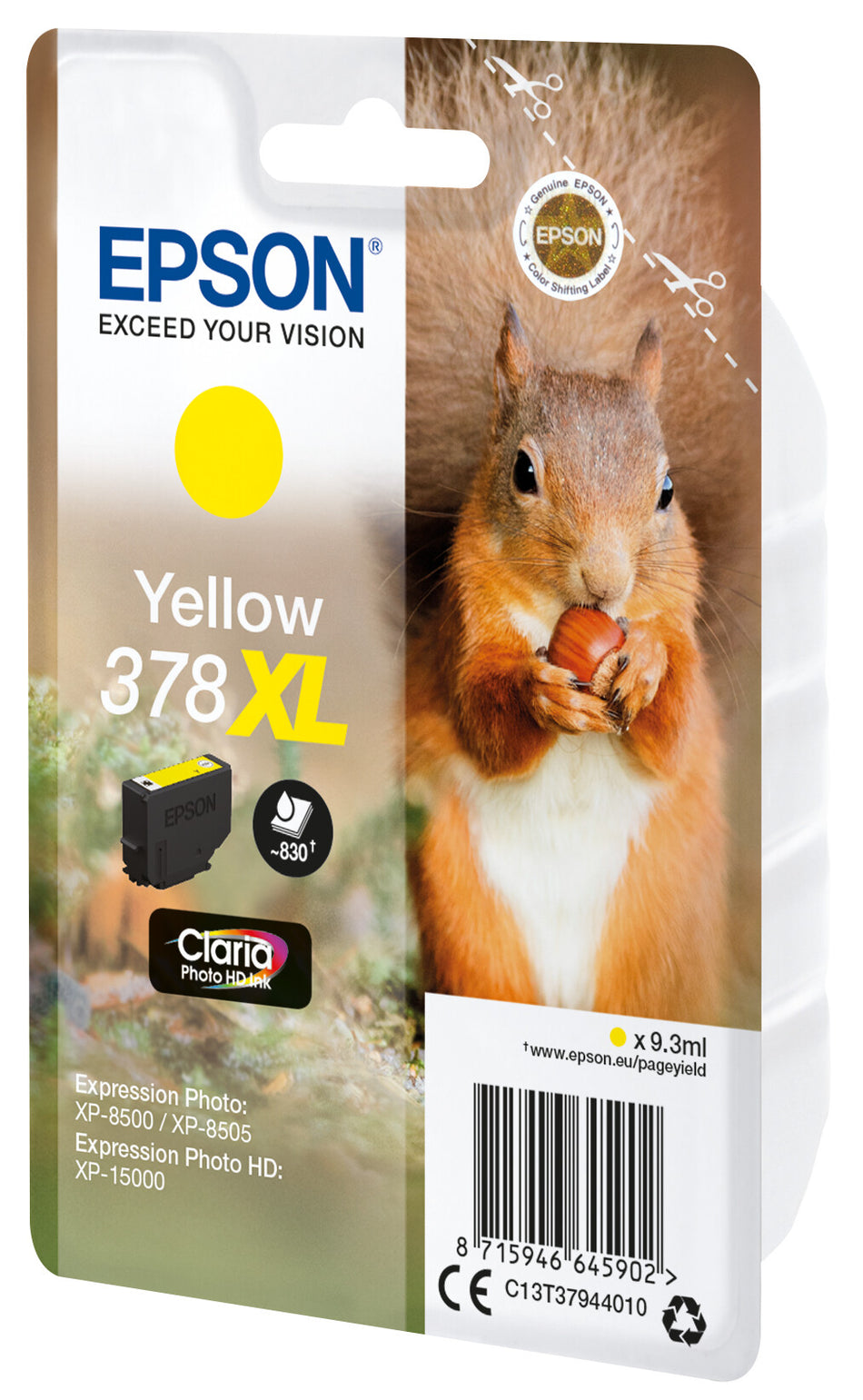 Epson Squirrel Singlepack Yellow 378XL Claria Photo HD Ink