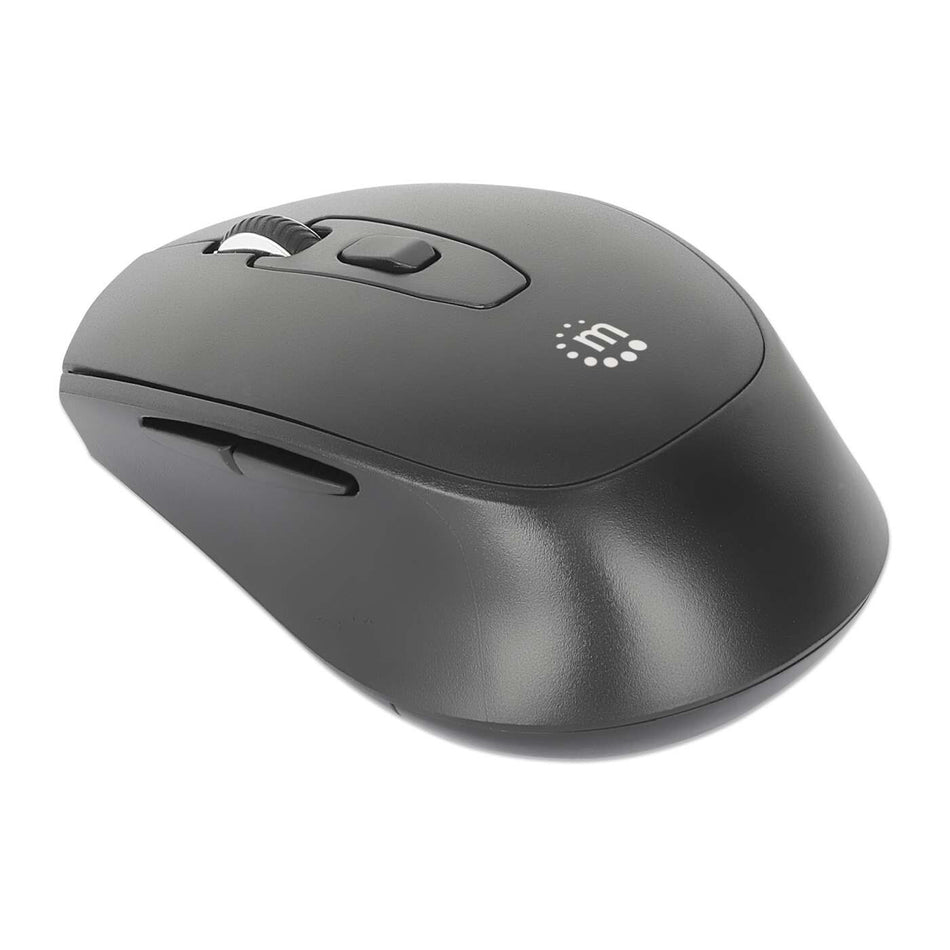 Manhattan MW6020 Wireless Mouse, Black, Adjustable 800/1200/1600dpi via top-mount push-button control, 2.4Ghz (effective range up to 10m), USB, Optical, Ambidextrous, Six Button with Scroll Wheel, USB-A nano receiver, AA battery (included)