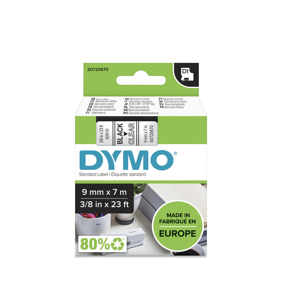 DYMO D1 Standard - Black on Transparent - 9mm