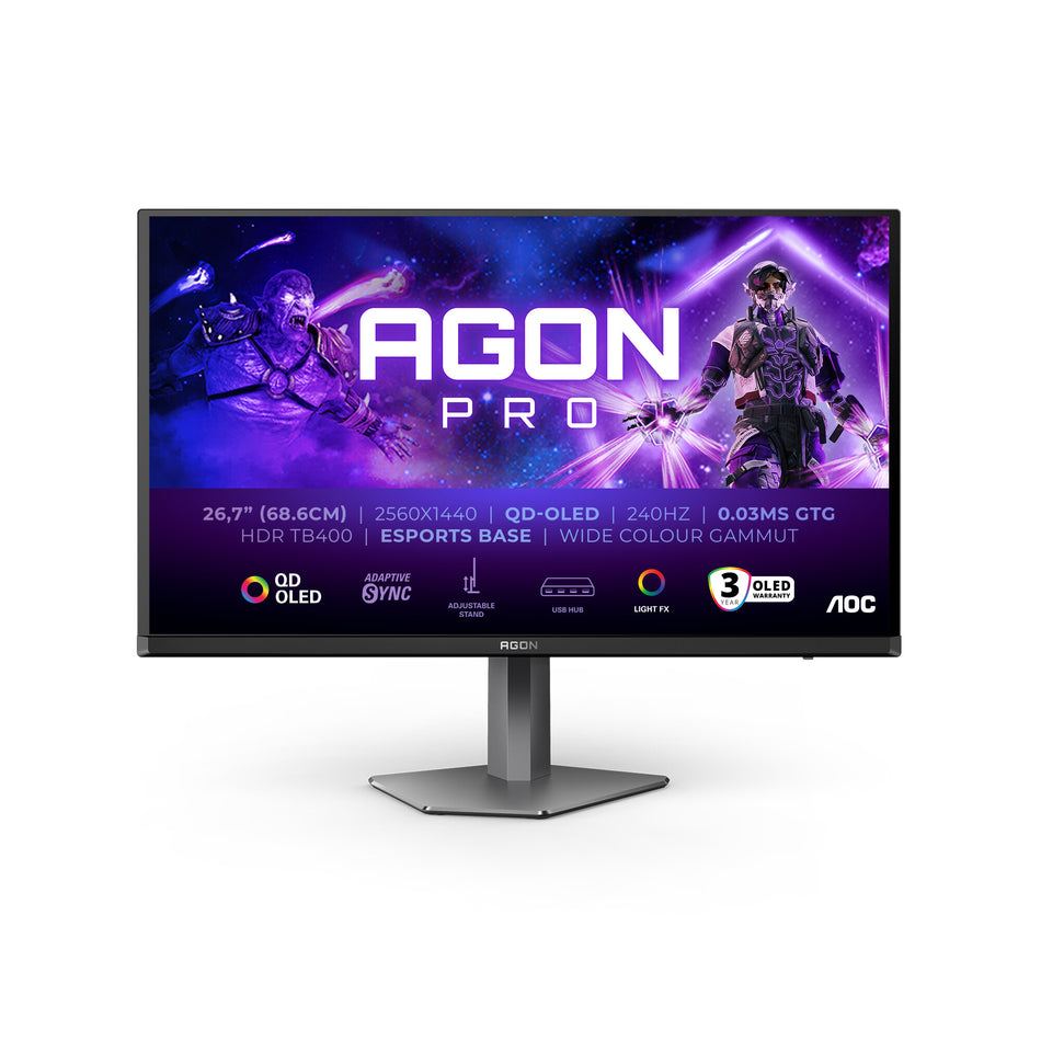 AOC AGON PRO AG276QZD2 computer monitor 67.8 cm (26.7") 2560 x 1440 pixels Quad HD QD-OLED Grey