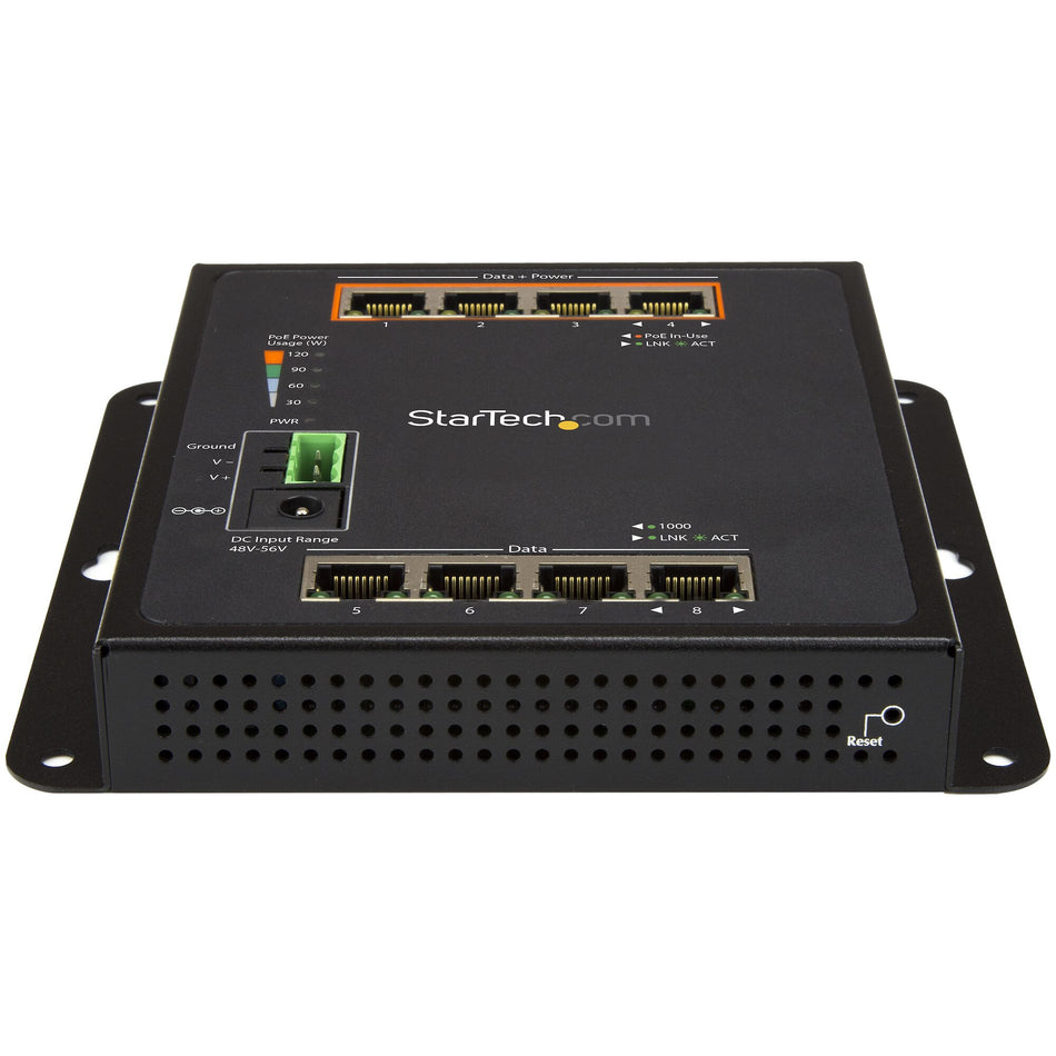 StarTech.com Industrial 8 Port Gigabit PoE Switch - 4 x PoE+ 30W - Power Over Ethernet - Hardened GbE Layer/L2 Managed Switch - Rugged High Power Gigabit Network Switch IP-30/-40C to +75C