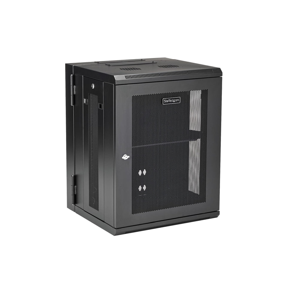 StarTech.com 4-Post 15U Wall Mount Network Cabinet with 1U Shelf, 19" Hinged Wall-Mounted Server Rack for Data / AV / Electronics / Computer Equipment, Flexible Vented Rack Enclosure