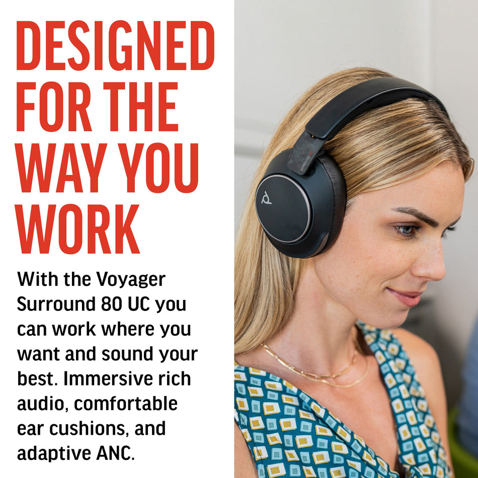 POLY Voyager Surround 80 UC USB-C Headset +USB-C/A Adapter