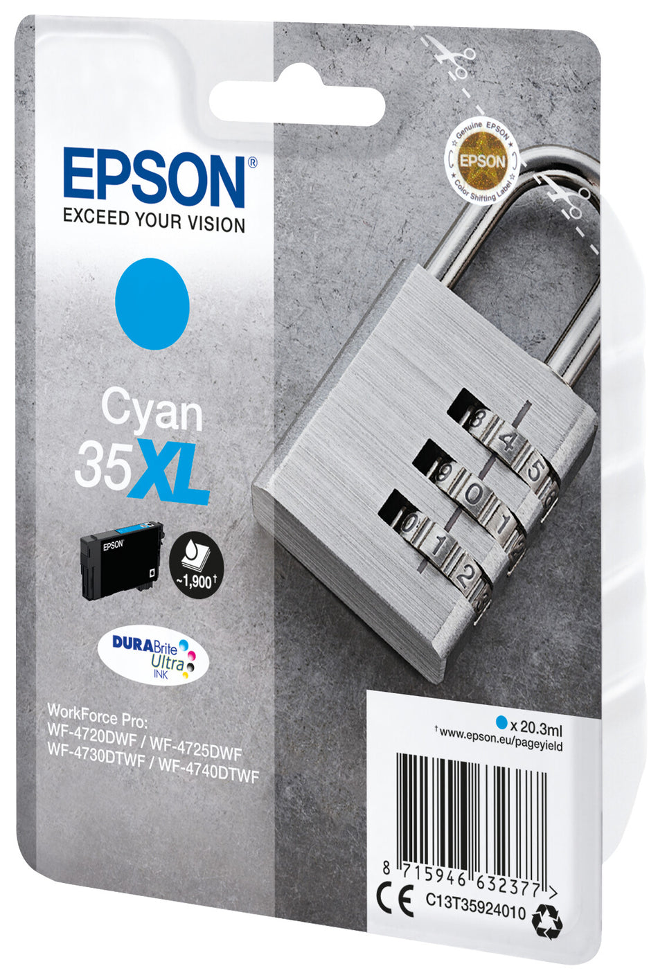 Epson Padlock Singlepack Cyan 35XL DURABrite Ultra Ink