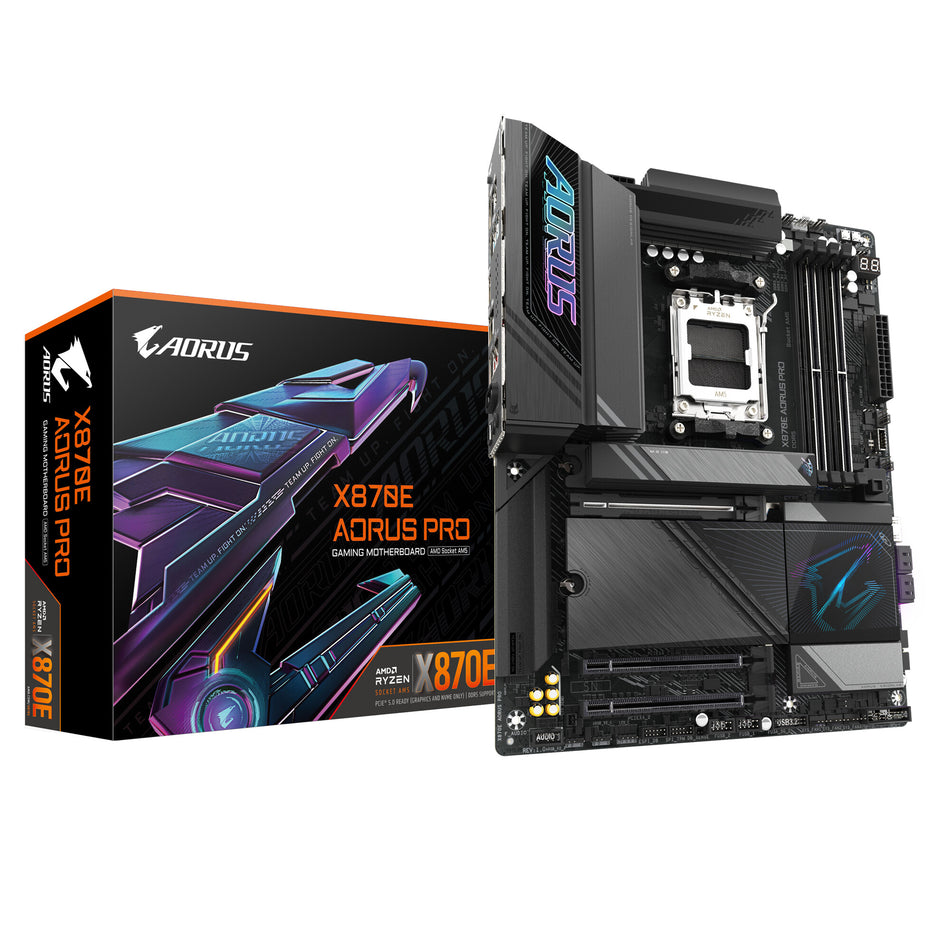 GIGABYTE X870E AORUS PRO Motherboard - Supports AMD Ryzen 9000 CPUs, 16+2+2 Phases Digital VRM, up to 8000MHz DDR5 (OC), 3xPCIe 5.0 + 1xPCIe 4.0,Wi-Fi 7, 2.5GbE LAN, USB 4