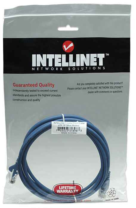 Intellinet Network Patch Cable, Cat5e, 2m, Blue, CCA, U/UTP, PVC, RJ45, Gold Plated Contacts, Snagless, Booted, Lifetime Warranty, Polybag