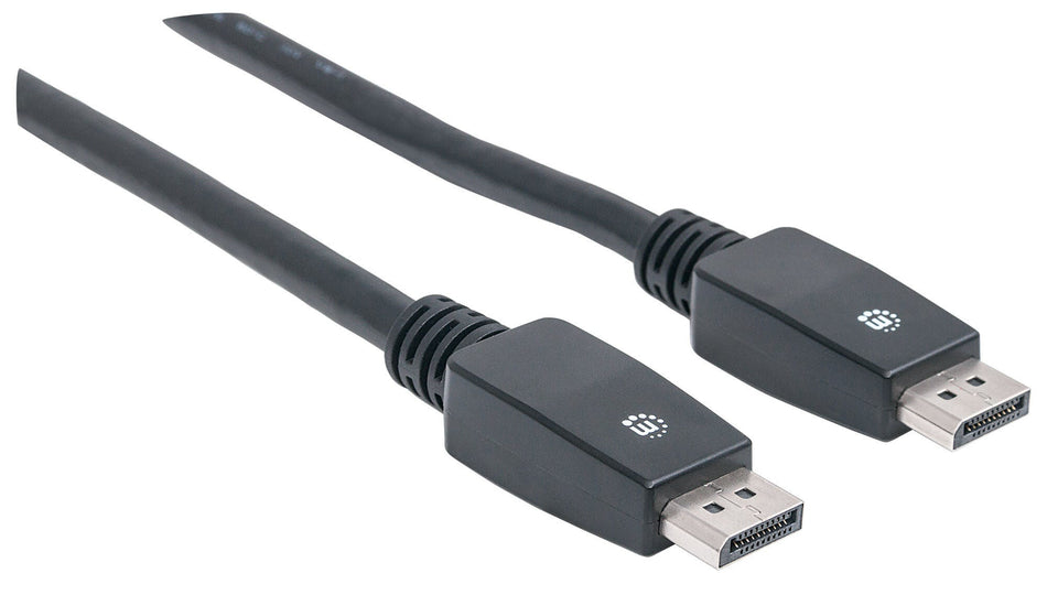 Manhattan DisplayPort 1.1 Cable (Clearance Pricing), 4K@60Hz, 10m, Male to Male, With Latches, Fully Shielded, Black, Lifetime Warranty, Polybag