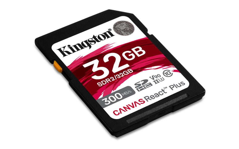 Kingston Technology 32GB Canvas React Plus SDHC UHS-II 300R/260W U3 V90 for Full HD/4K/8K